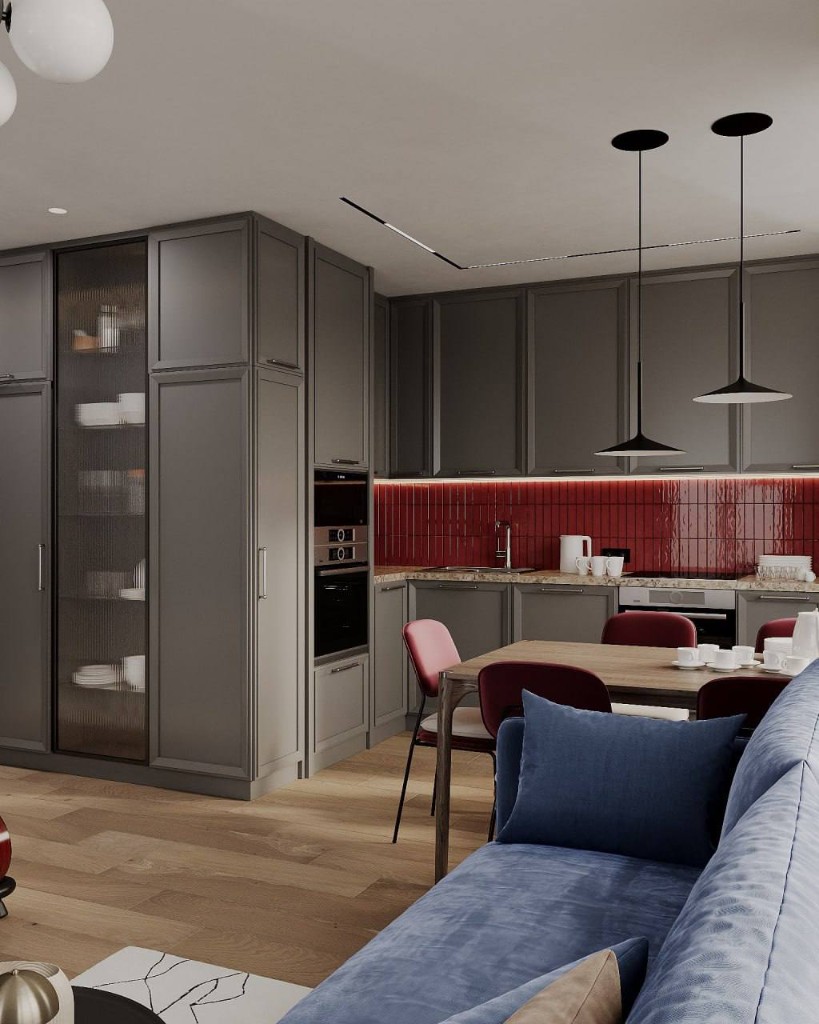 Зона прихожей с тремя дверями и консолью