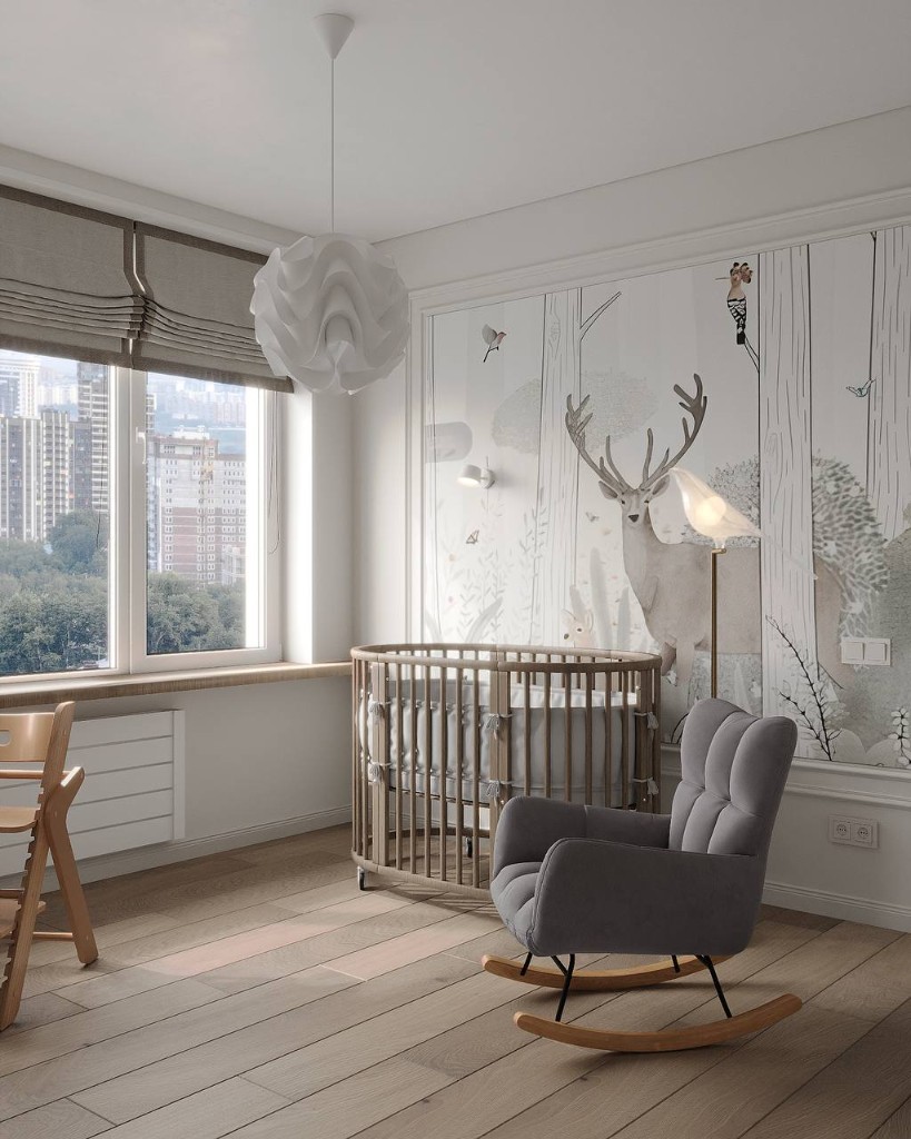 Детская с круглой кроваткой и креслом-качалкой