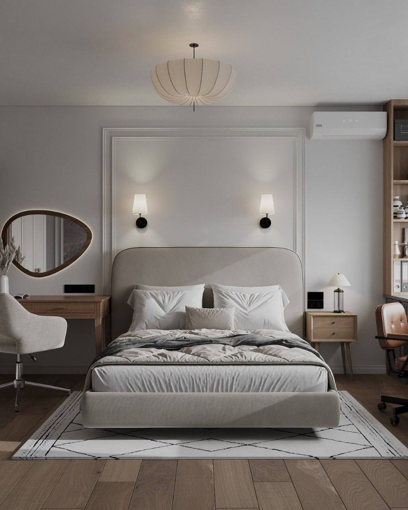 Рабочий стол и зеркало в спальне