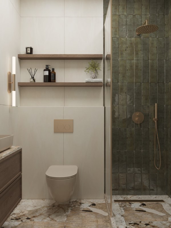 Ванная с мрамором и скрытой подсветкой