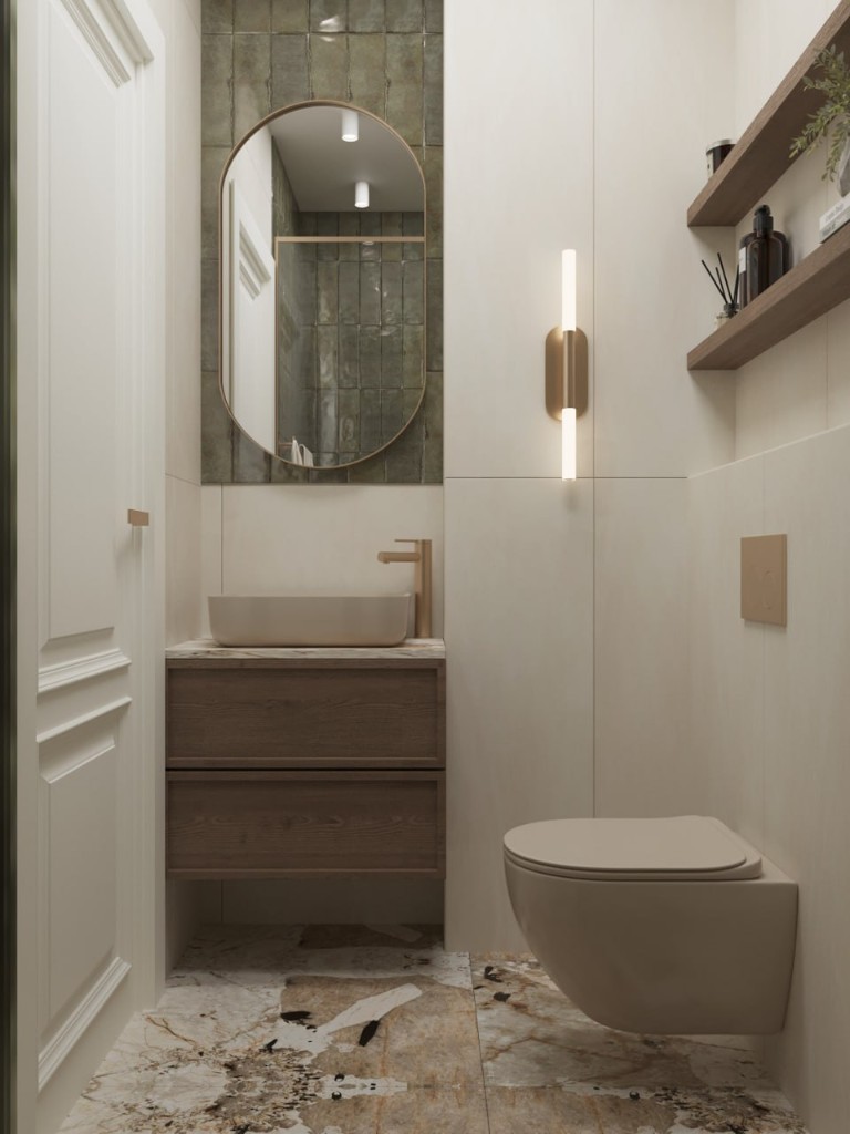 Ванная с дверью и полотенцедержателем