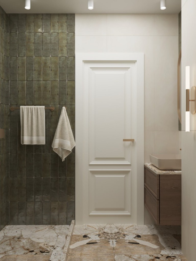 Гостевой санузел с зеркалом и бра