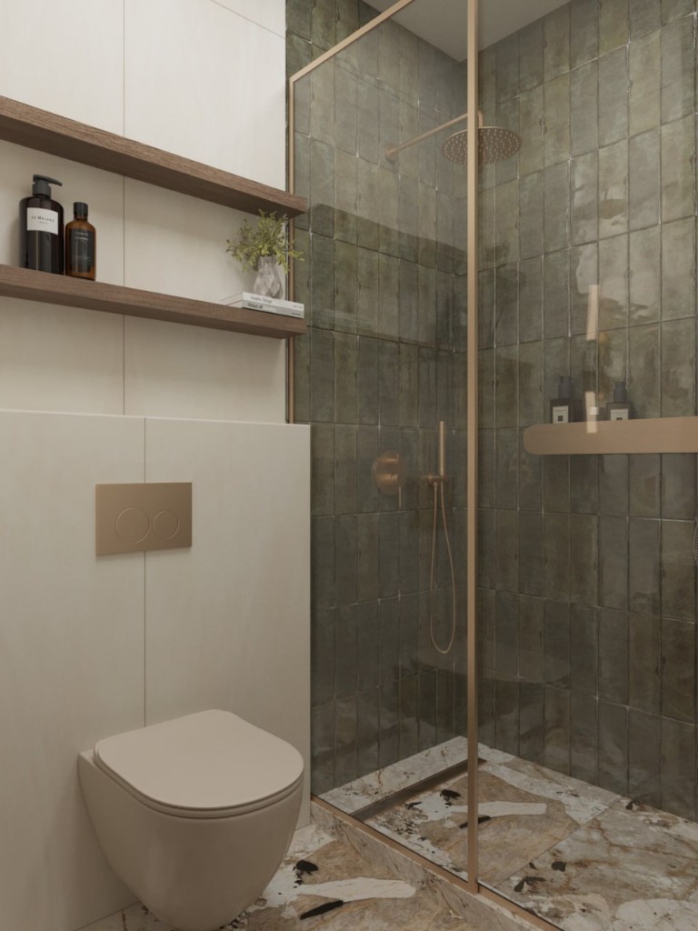 Спальня с люстрой и встроенным шкафом