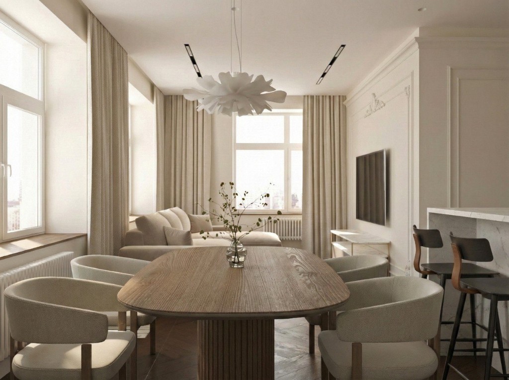 Спальня с кроватью и встроенной мебелью