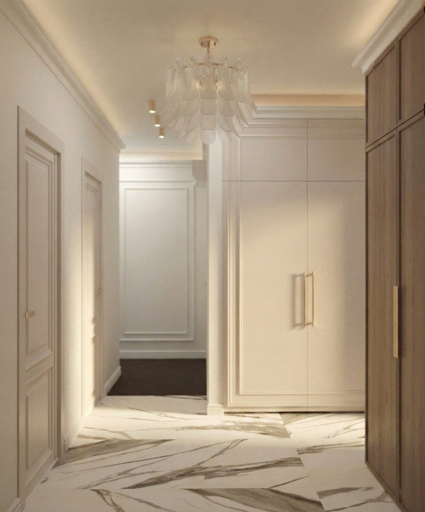 Кухня-гостиная с островом и мрамором