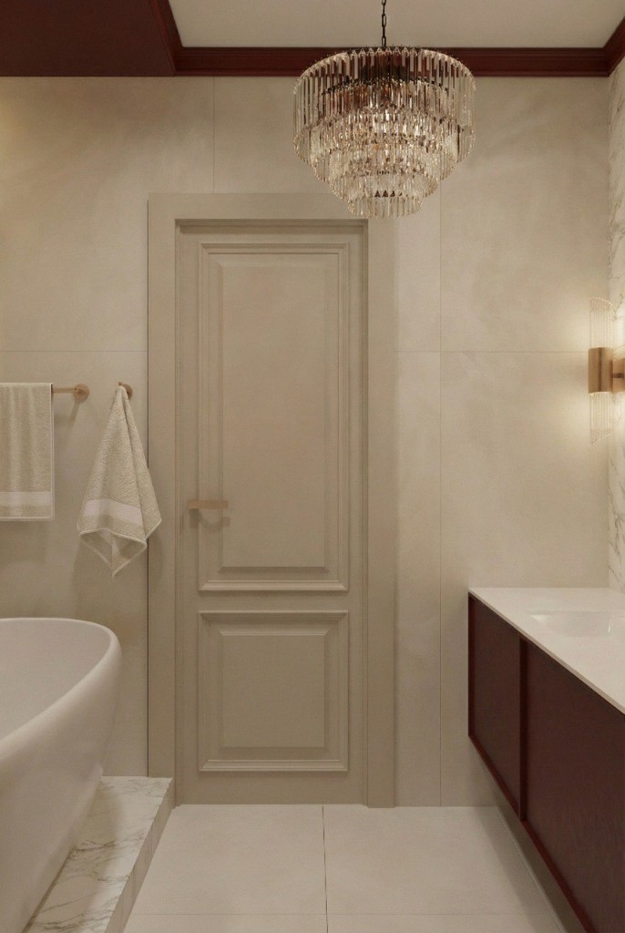 Ванная с мрамором и золотыми акцентами