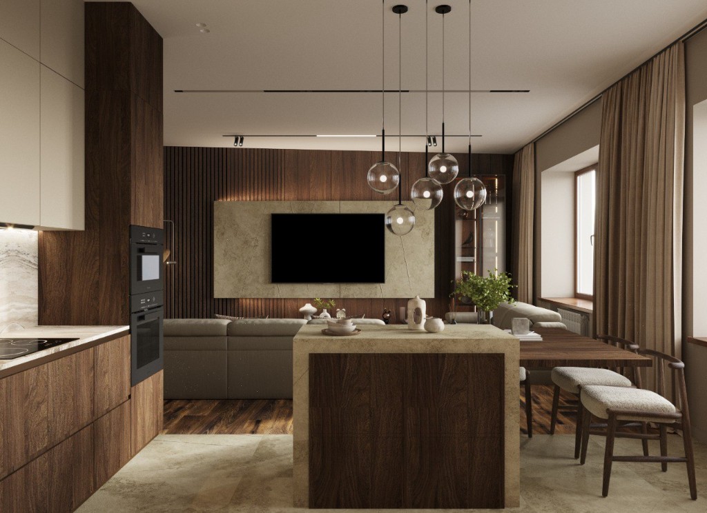 Ванная с душевой кабиной и плиткой елочкой