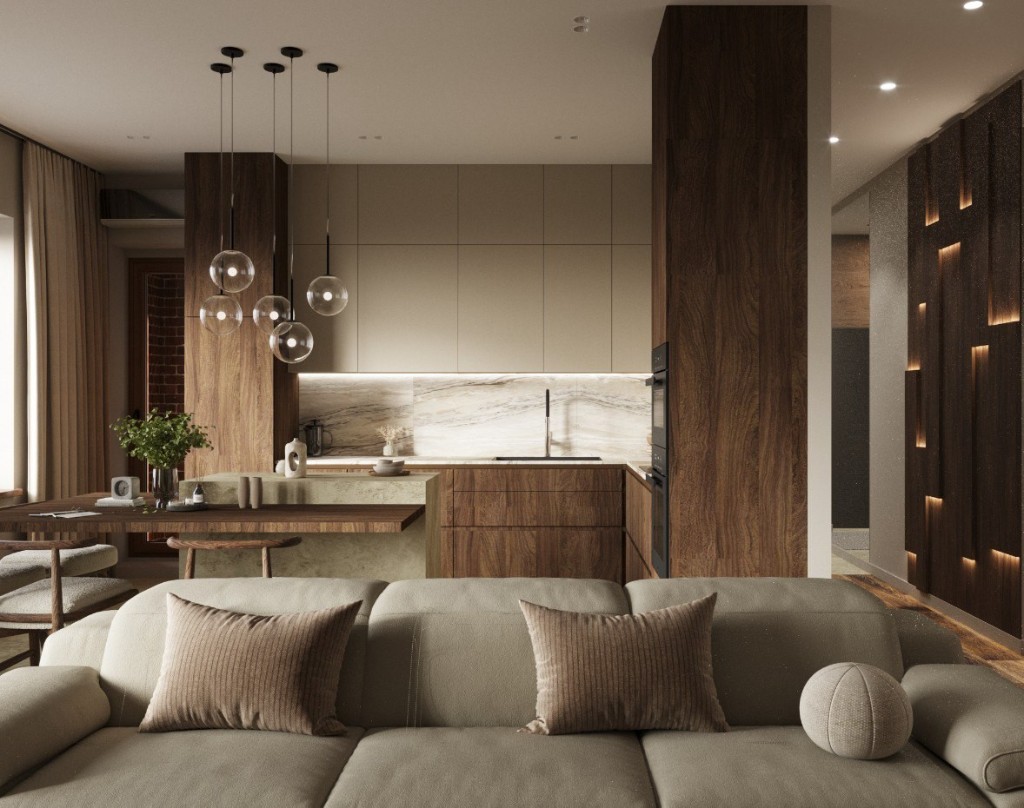 Спальня или гардеробная с комодом и зеркалом