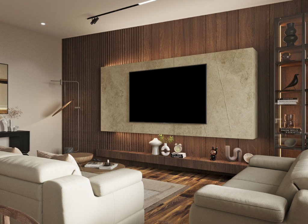 Ванная с двумя раковинами и встроенными нишами