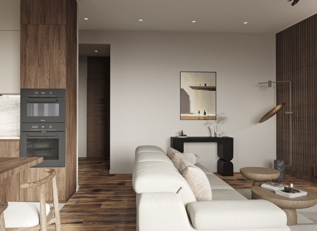 Прихожая с комодом и зеркалом нестандартной формы