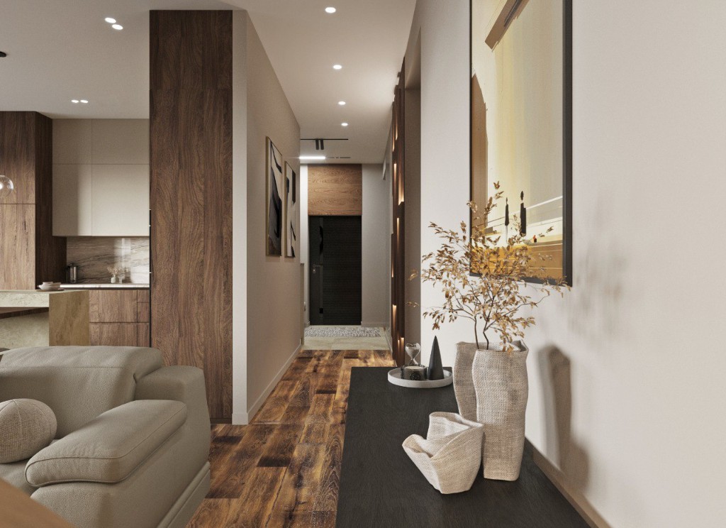 Кухня с островом и обеденным столом